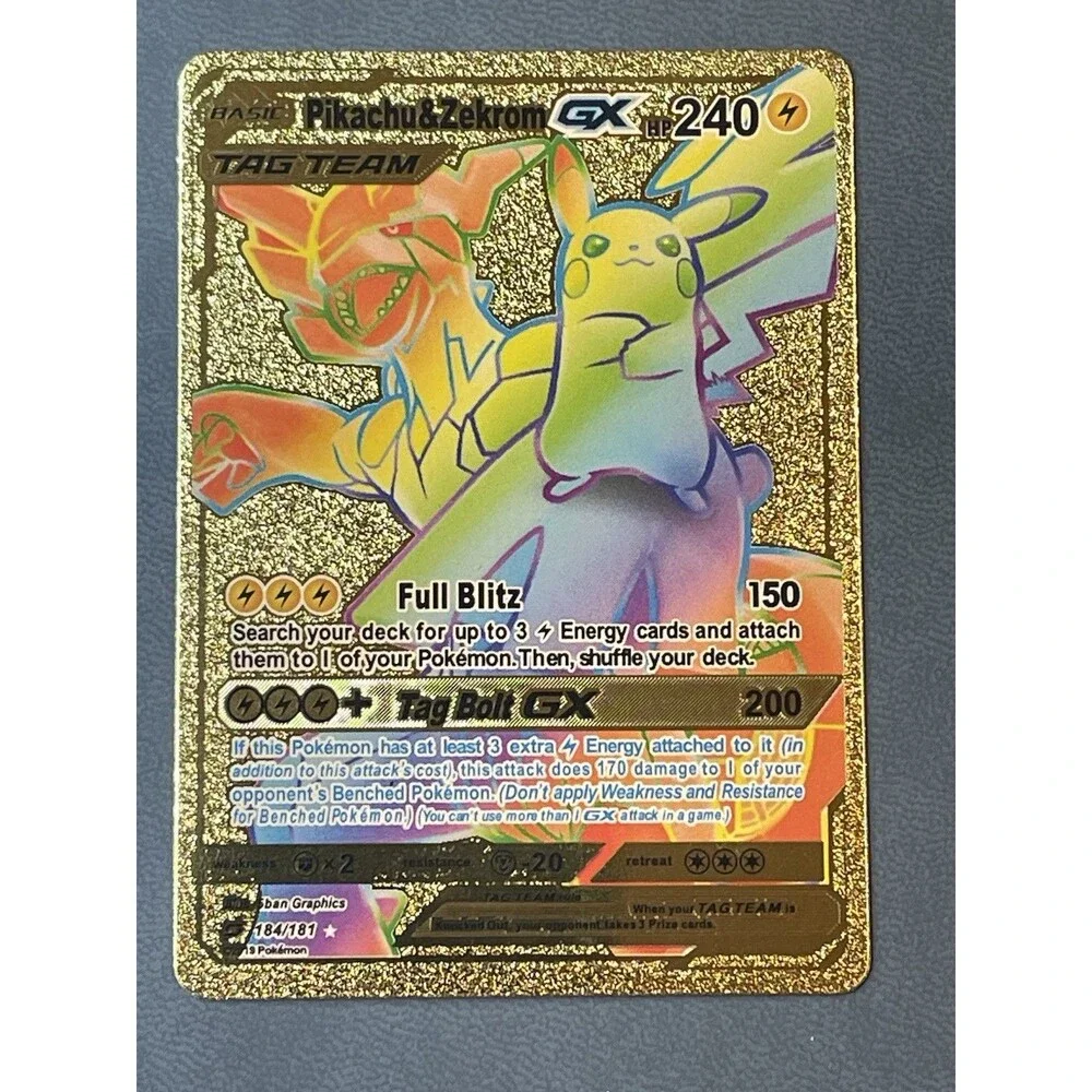 Pokemon Pikachu Rainbow Gold Full Art Fan Art Novelty Card Lot (5) VMAX Tag Team